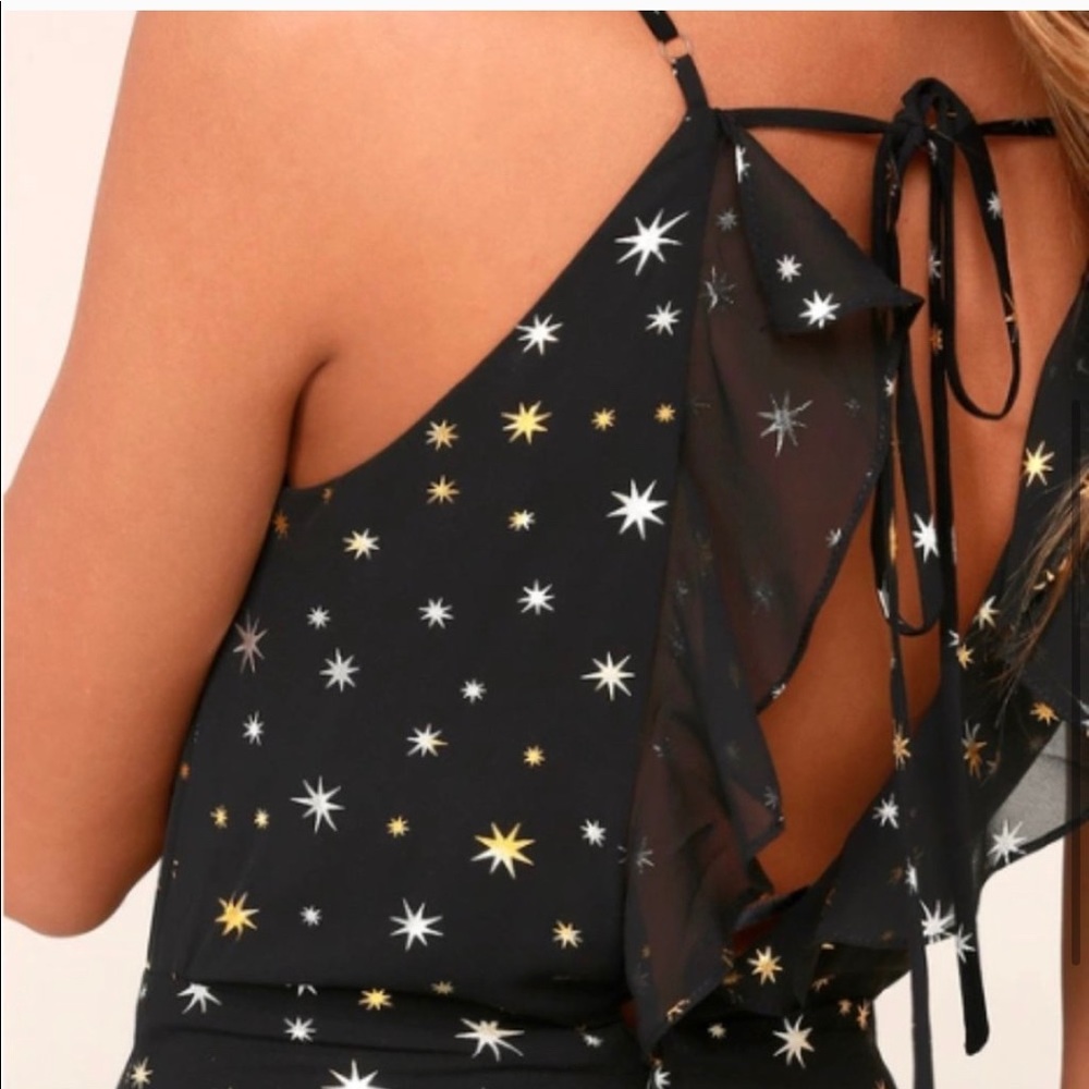 Lulu's Black Maxi Dress with Gold & White Star Print